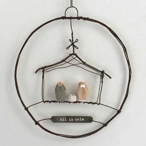 East of India Large Rusty Wire Wreath - Nativity