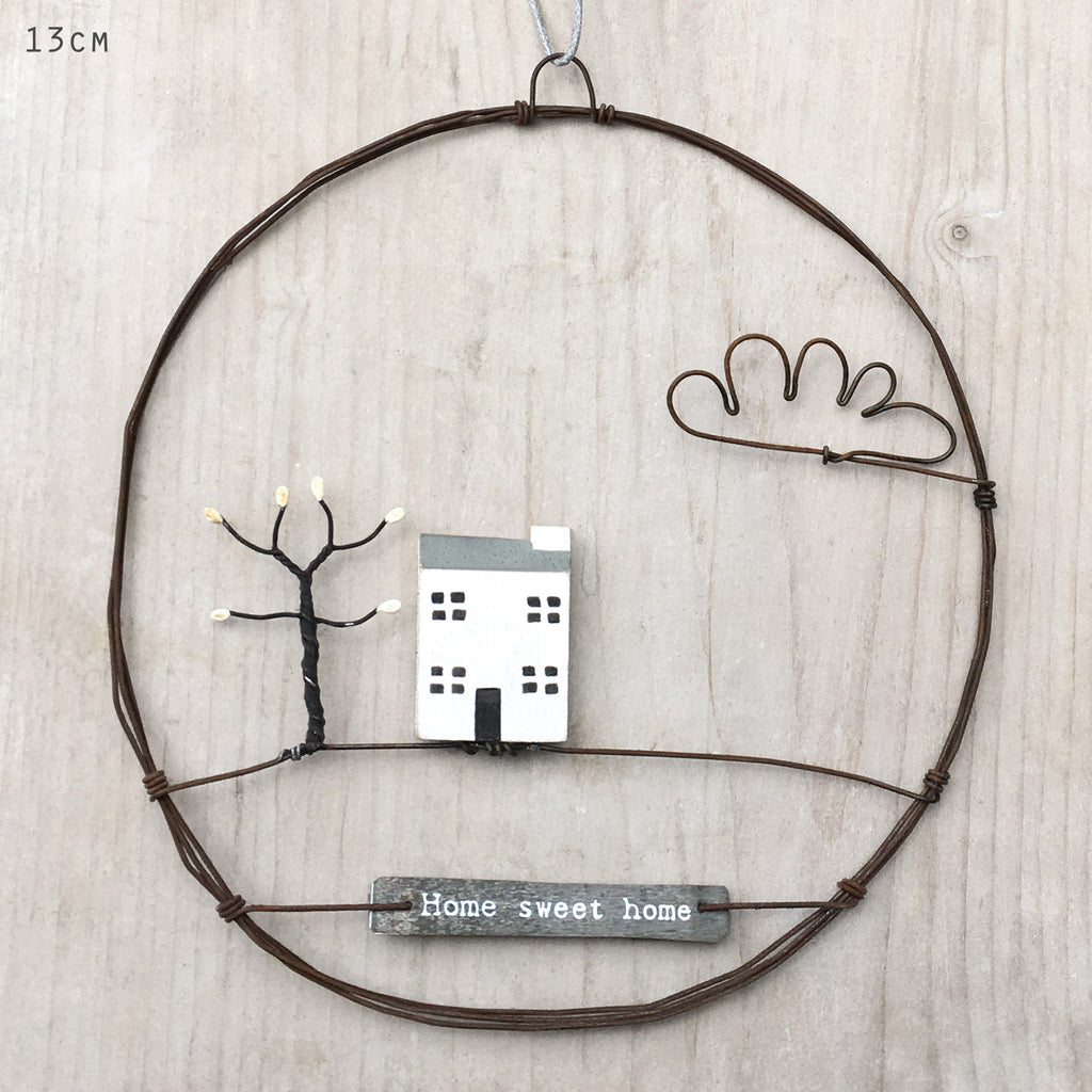 East of India Large Rusty Wire Wreath - House with Cloud