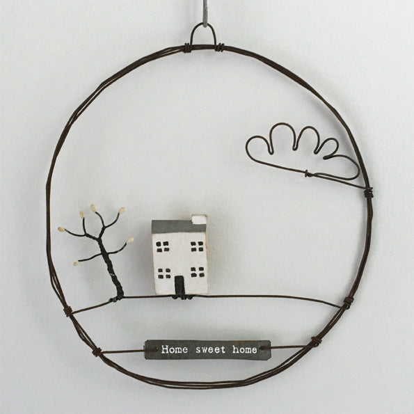 East of India Large Rusty Wire Wreath - House with Cloud