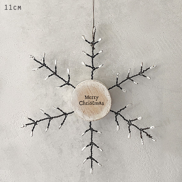East of India Rusty Wire Snowflake Decoration - Merry Christmas