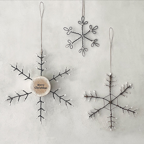 East of India Rusty Wire Snowflake Decoration - Merry Christmas