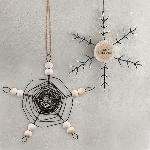 East of India Rusty Wire Snowflake Decoration - Merry Christmas