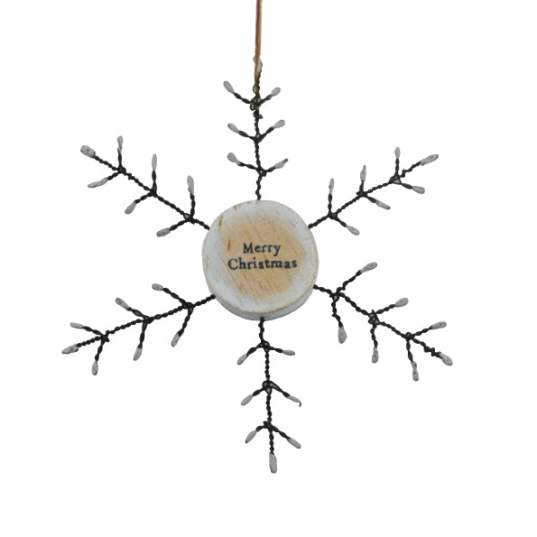 East of India Rusty Wire Snowflake Decoration - Merry Christmas