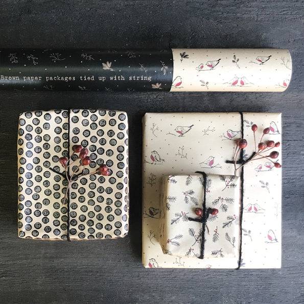 East of India Kraft Wrapping Paper Roll, 5m - Black dots