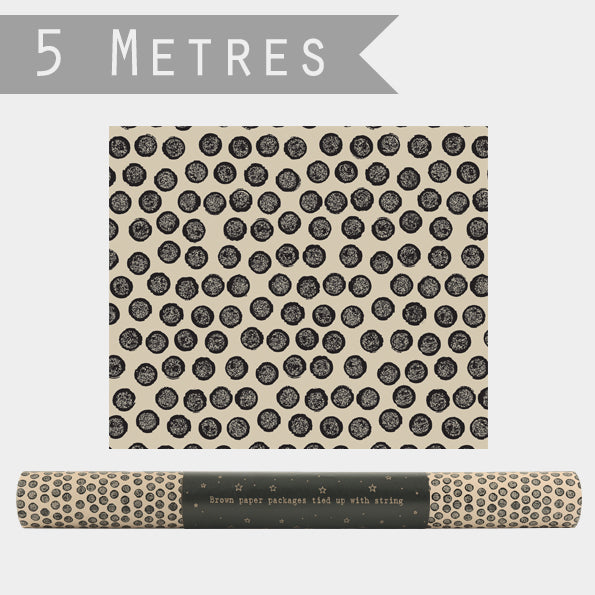 East of India Kraft Wrapping Paper Roll, 5m - Black dots