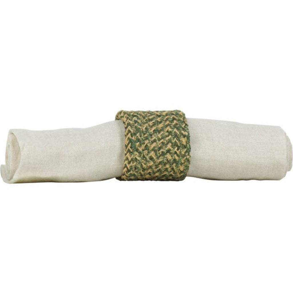 Jute Napkin Rings - Olive & Natural, Set of 4