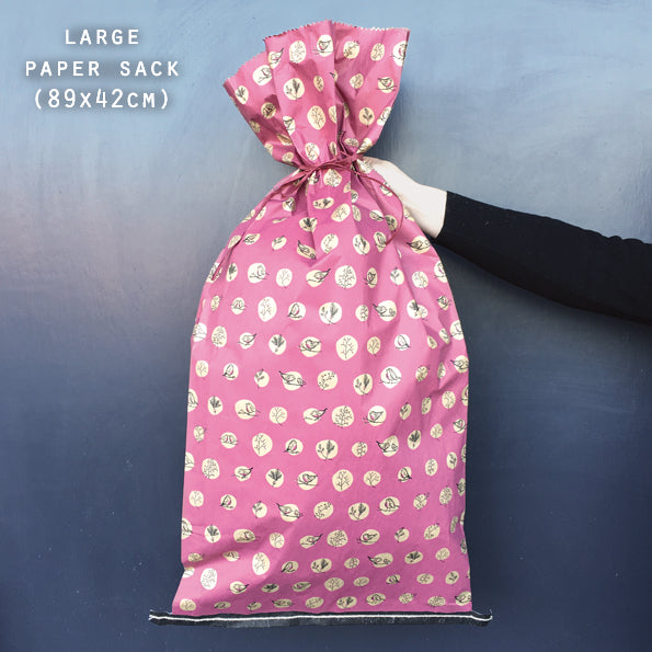 East of India Paper Gift Sack - Kraft robins & rosehips