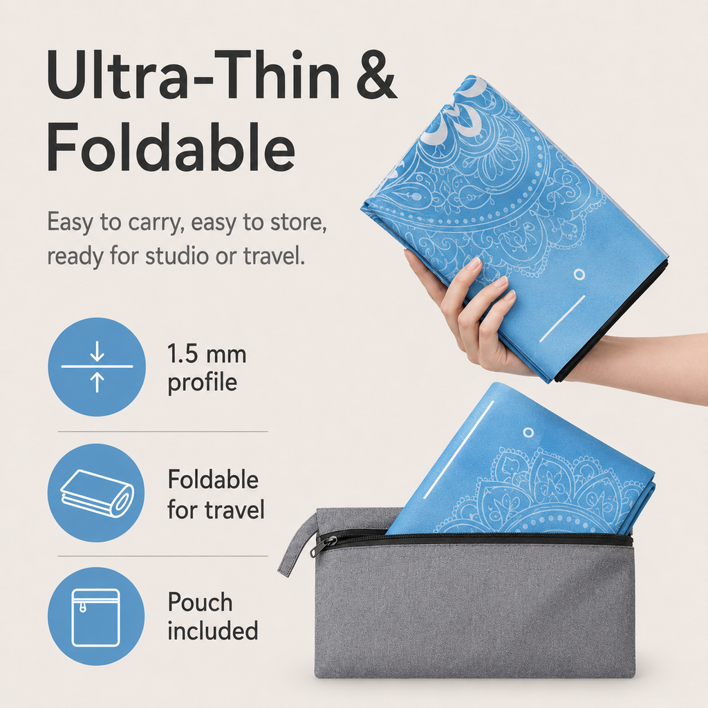 Foldable Suede & Rubber Travel Yoga Mat Towel