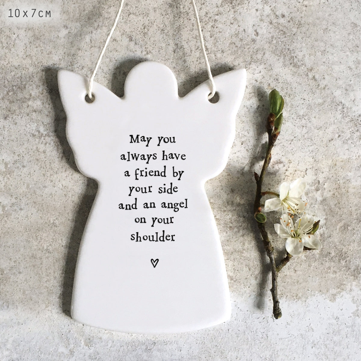 East of India Porcelain Hanging Angel - May you always have a friend