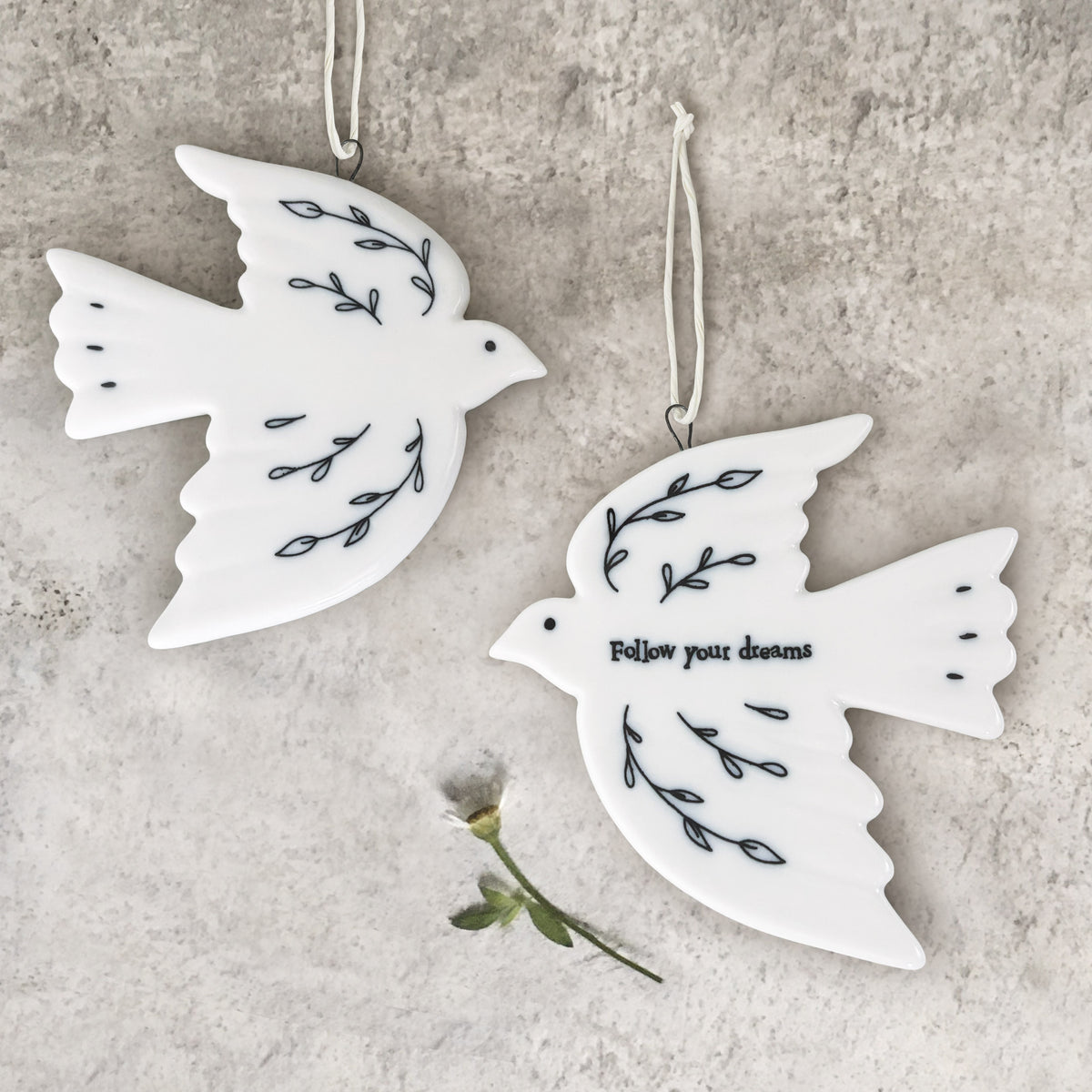 East of India Porcelain Hanging Dove - Follow your dreams