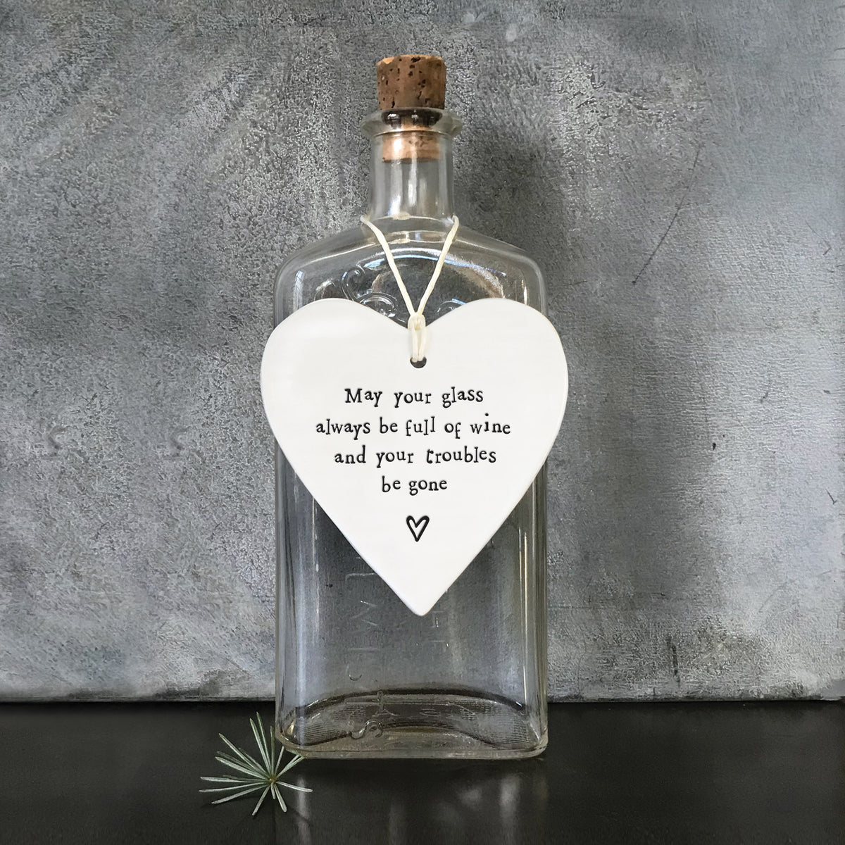 East of India Porcelain Round Hanging Heart - May your glass be full
