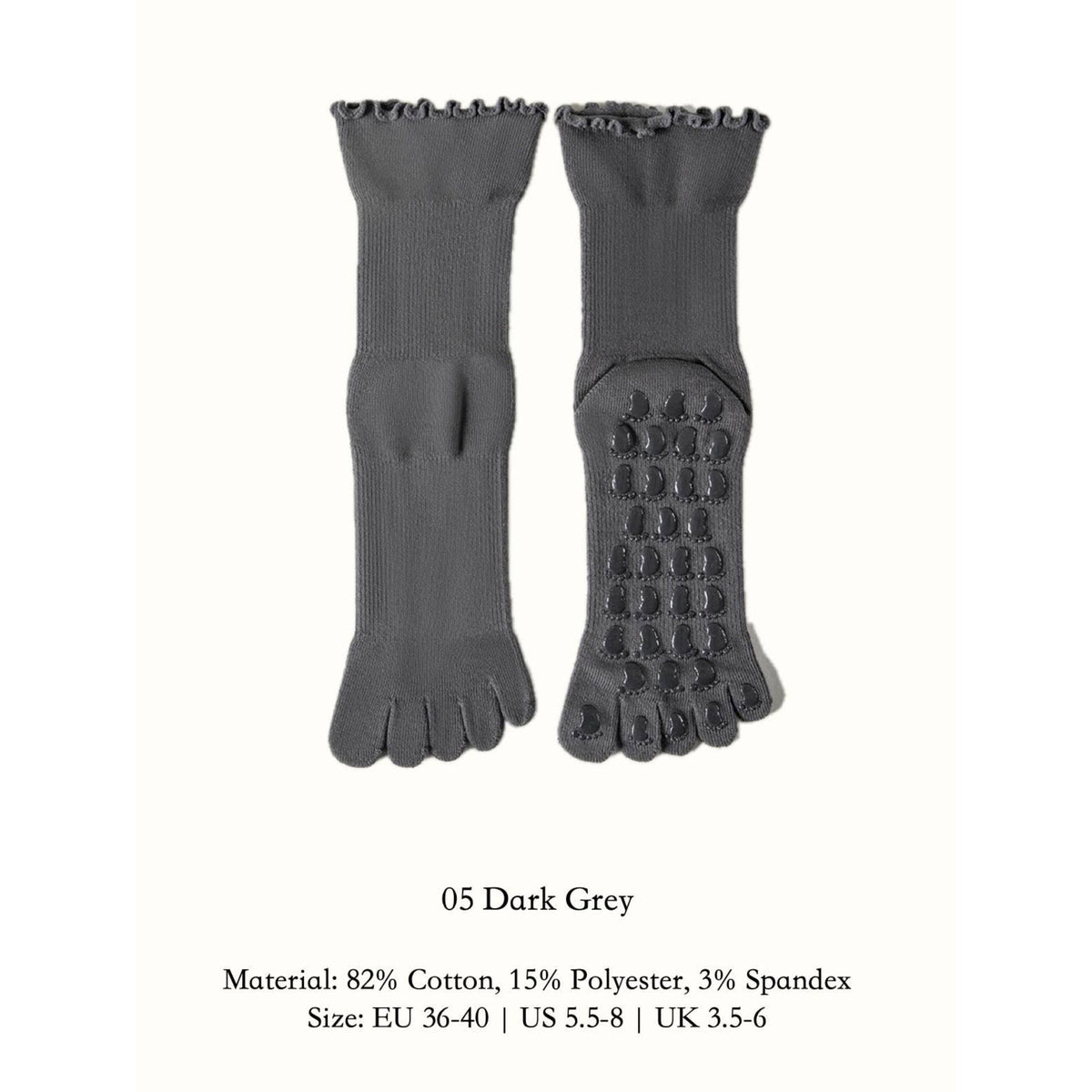 Five Toe Grip Socks for Yoga & Barre - Dark Grey