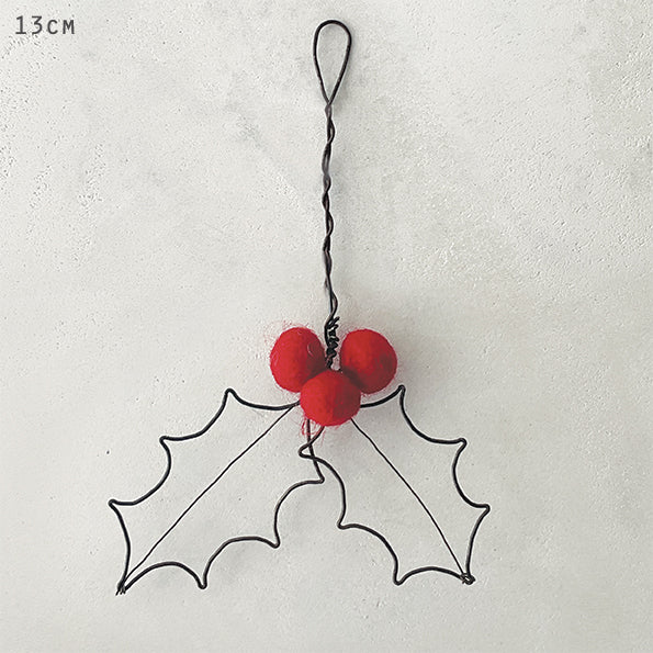 East of India Rusty Wire Holly Leaf Decoration - Red
