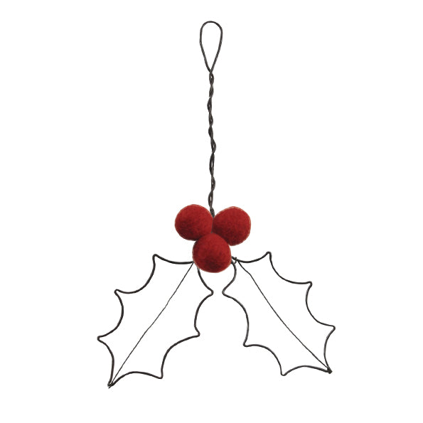 East of India Rusty Wire Holly Leaf Decoration - Red