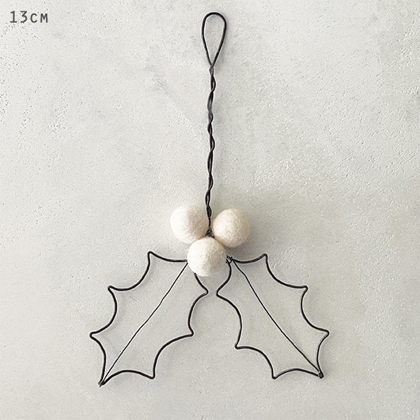 East of India Rusty Wire Holly Leaf Decoration - White