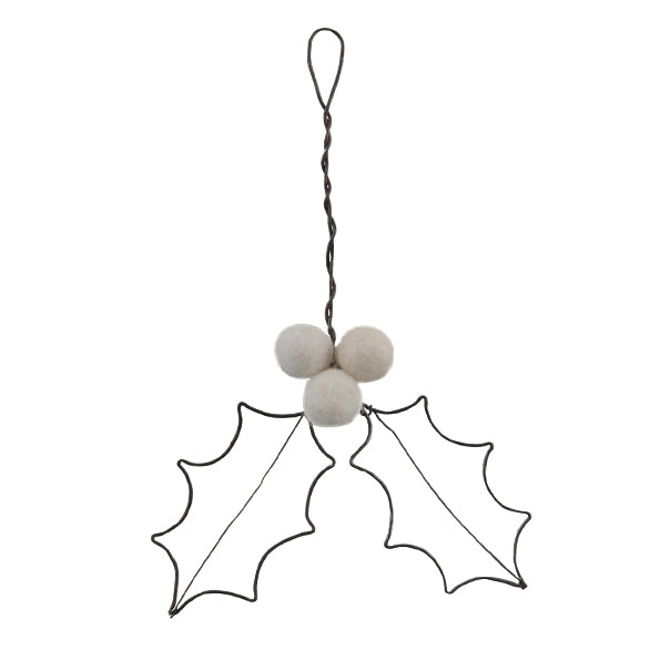 East of India Rusty Wire Holly Leaf Decoration - White