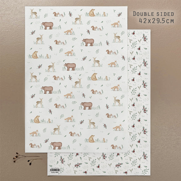 East of India Small Wrapping Paper Sheet - Meadow friends