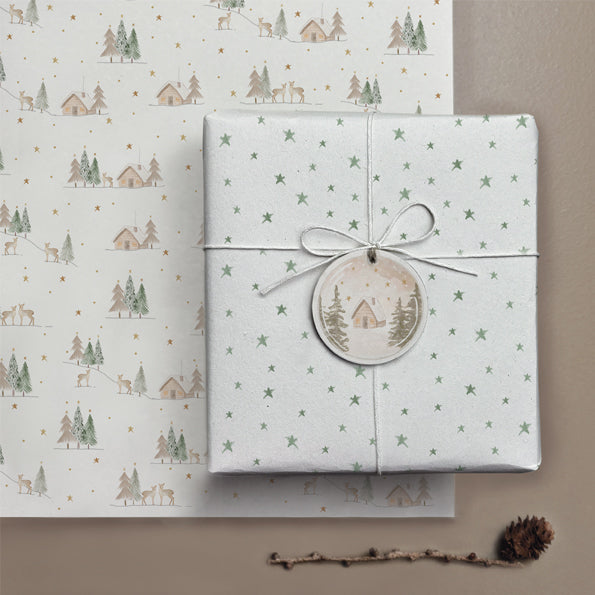 East of India Small Wrapping Paper Sheet - Woodland cottage