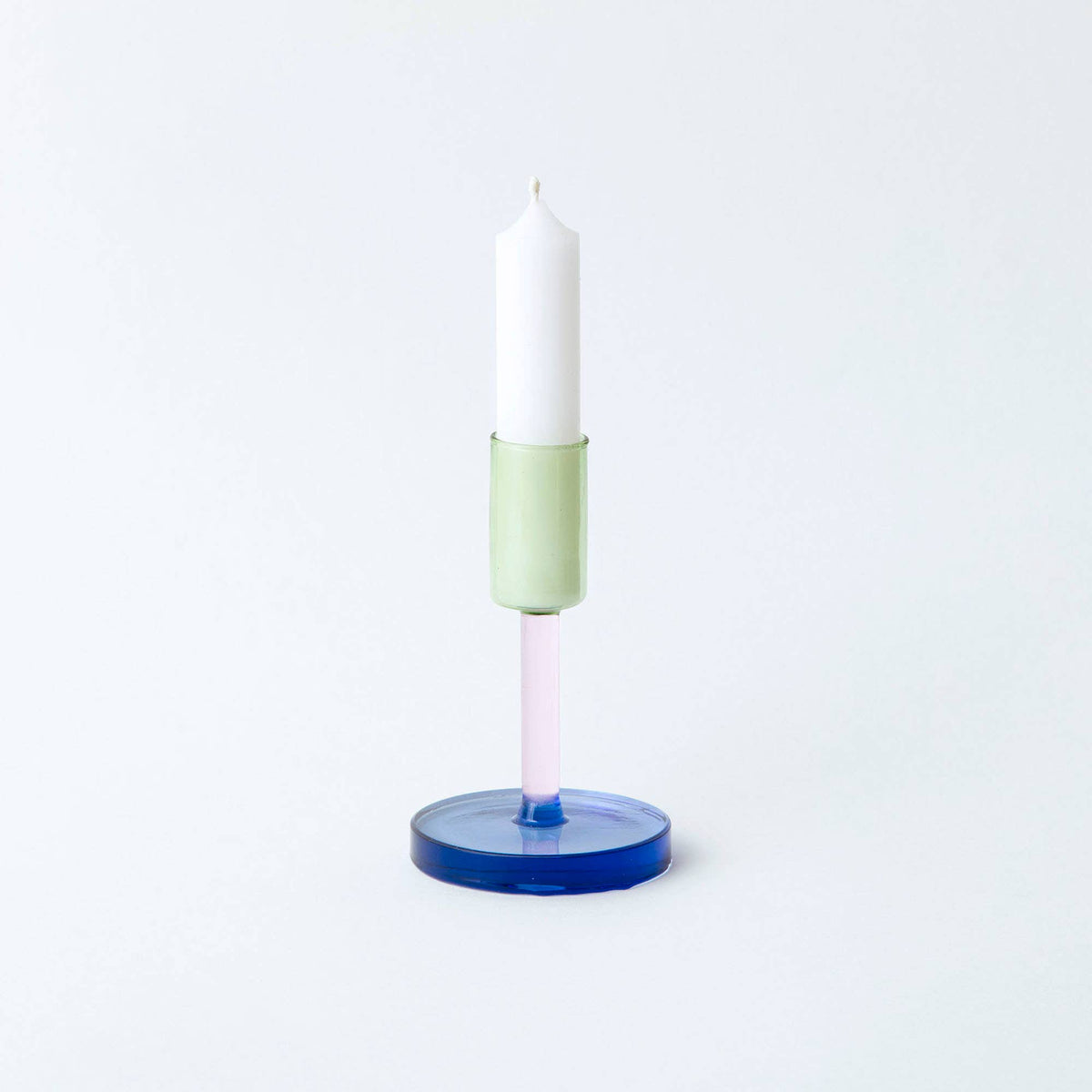 Glass Candlestick - Green & Pink, Medium