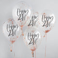 Balloons 5 x Rose Gold 'Happy 21st' Confetti Balloons