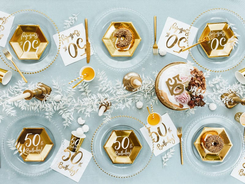 50th Birthday Gold & White Paper Napkins Paper Napkins 50th Birthday White & Gold Paper Napkins x 20