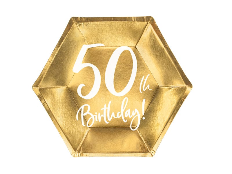 50th Birthday Party Gold & White Paper  Plates Disposable Plates 50th Birthday Party Gold Paper Plates x 6