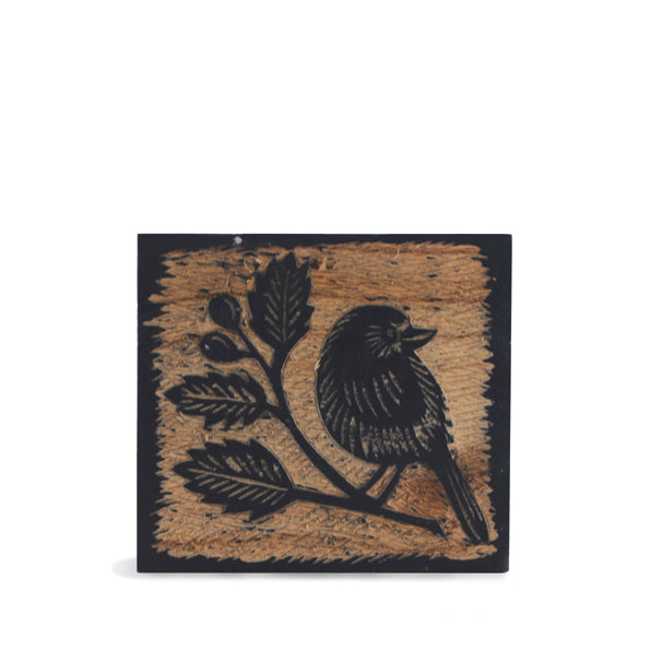 East of India Wooden Block - Robin & rosehip