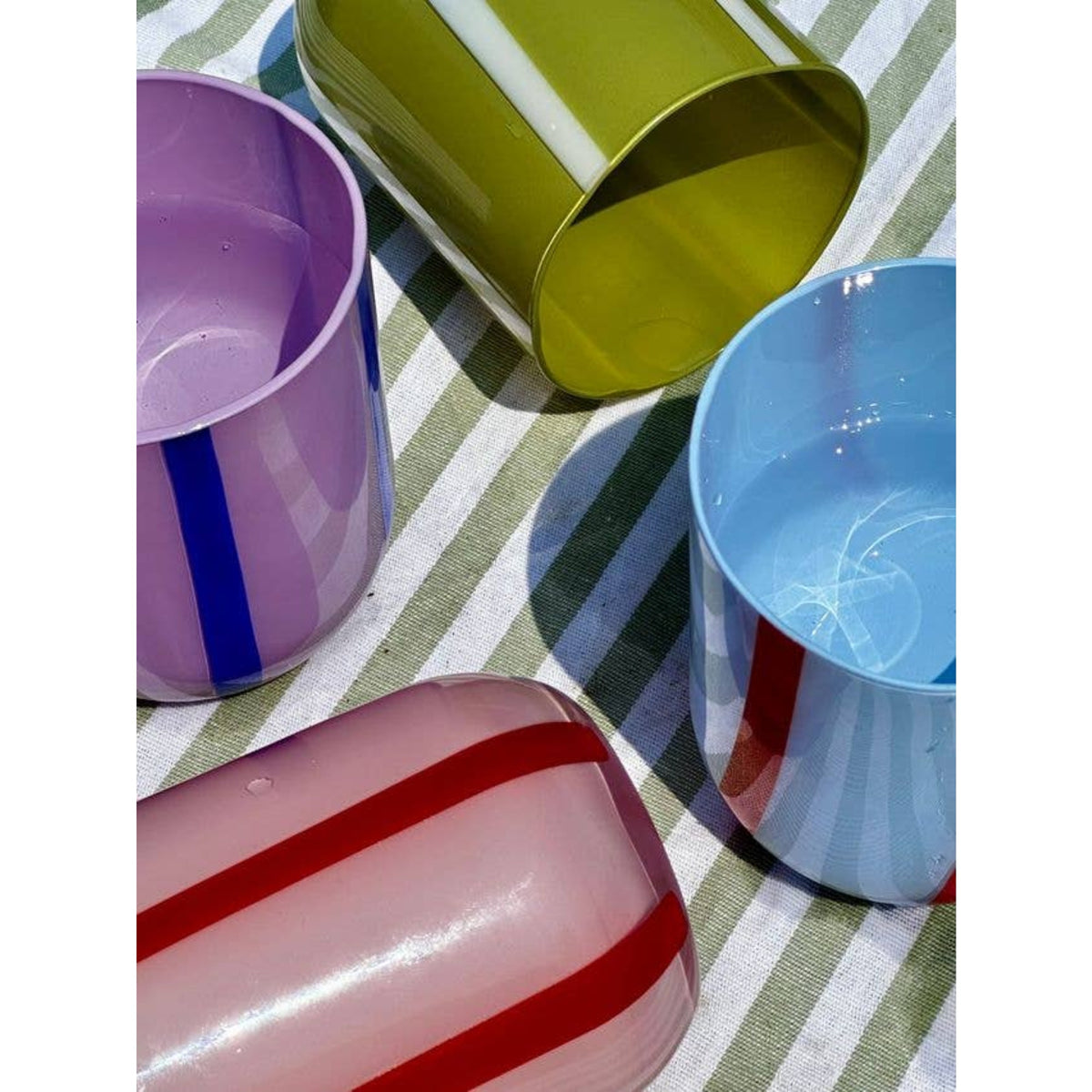 Atina Glass Tumbler - Olive & White