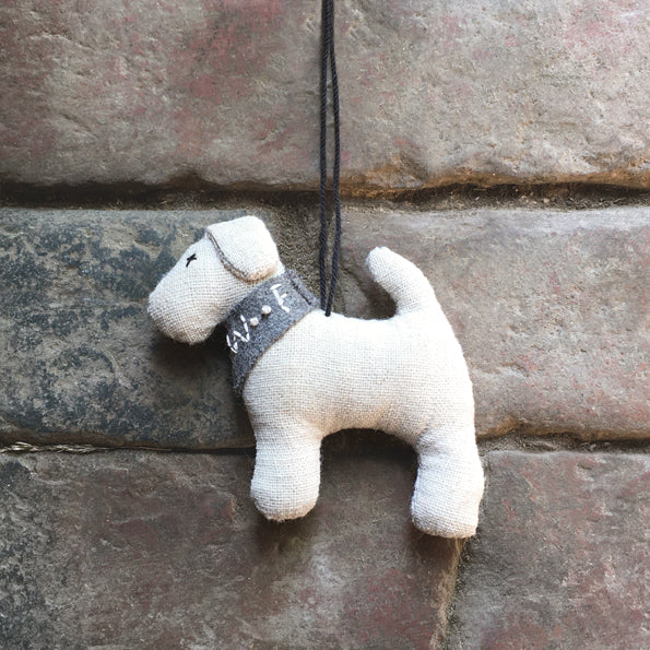 East of India Hanging Felt Dog with Grey Scarf - Bobbie