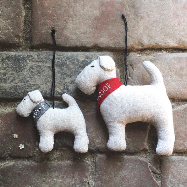 East of India Hanging Felt Dog with Grey Scarf - Bobbie