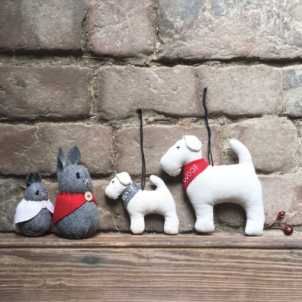 East of India Hanging Felt Dog with Grey Scarf - Bobbie