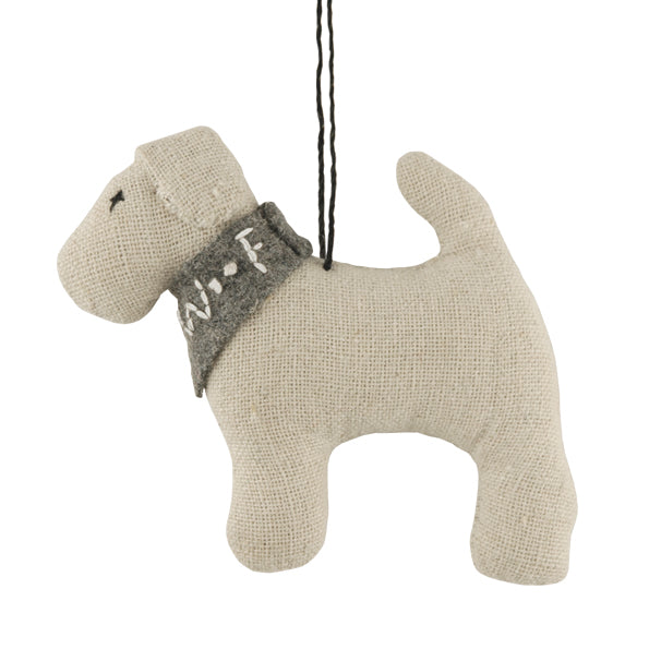 East of India Hanging Felt Dog with Grey Scarf - Bobbie