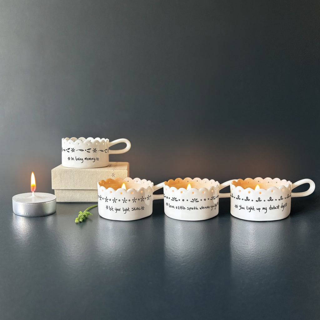 East of India Handled Scallop Tea Light Holder - In loving memory