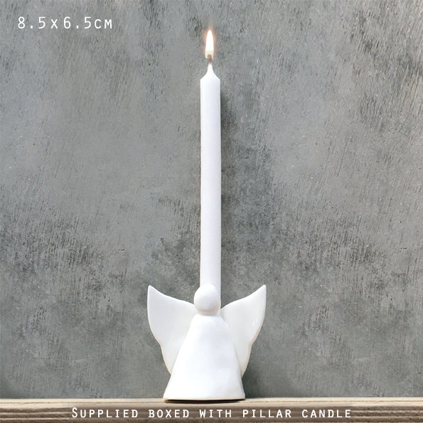 East of India Porcelain Candle with Holder - Angel