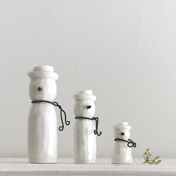 East of India Porcelain Snowmen Christmas Decorations, Set of 3