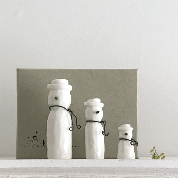 East of India Porcelain Snowmen Christmas Decorations, Set of 3