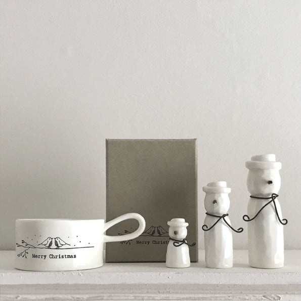 East of India Porcelain Snowmen Christmas Decorations, Set of 3