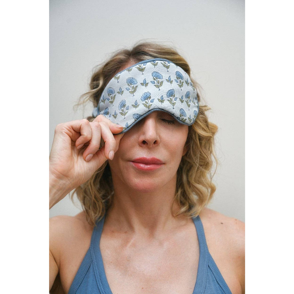 Block Printed Eye Mask & Scrunchie Set - Ditsy Floral Blue