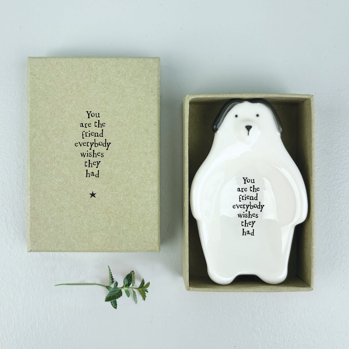 East of India Porcelain Dog Trinket Dish - You are the friend