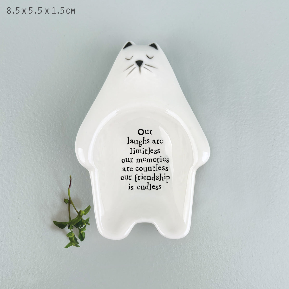 East of India Porcelain Cat Trinket Dish - Our laughs are limitless