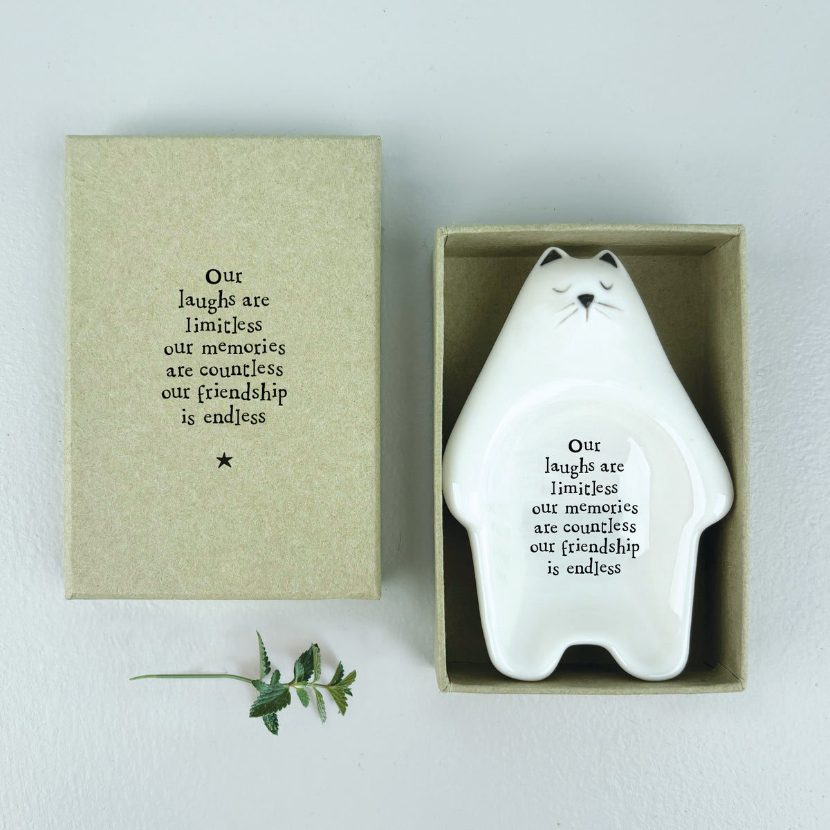 East of India Porcelain Cat Trinket Dish - Our laughs are limitless