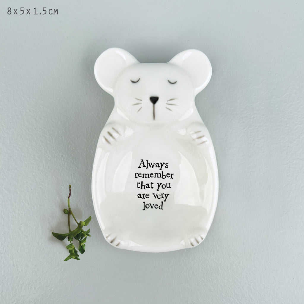 East of India Porcelain Mouse Trinket Dish - Remember that you are loved