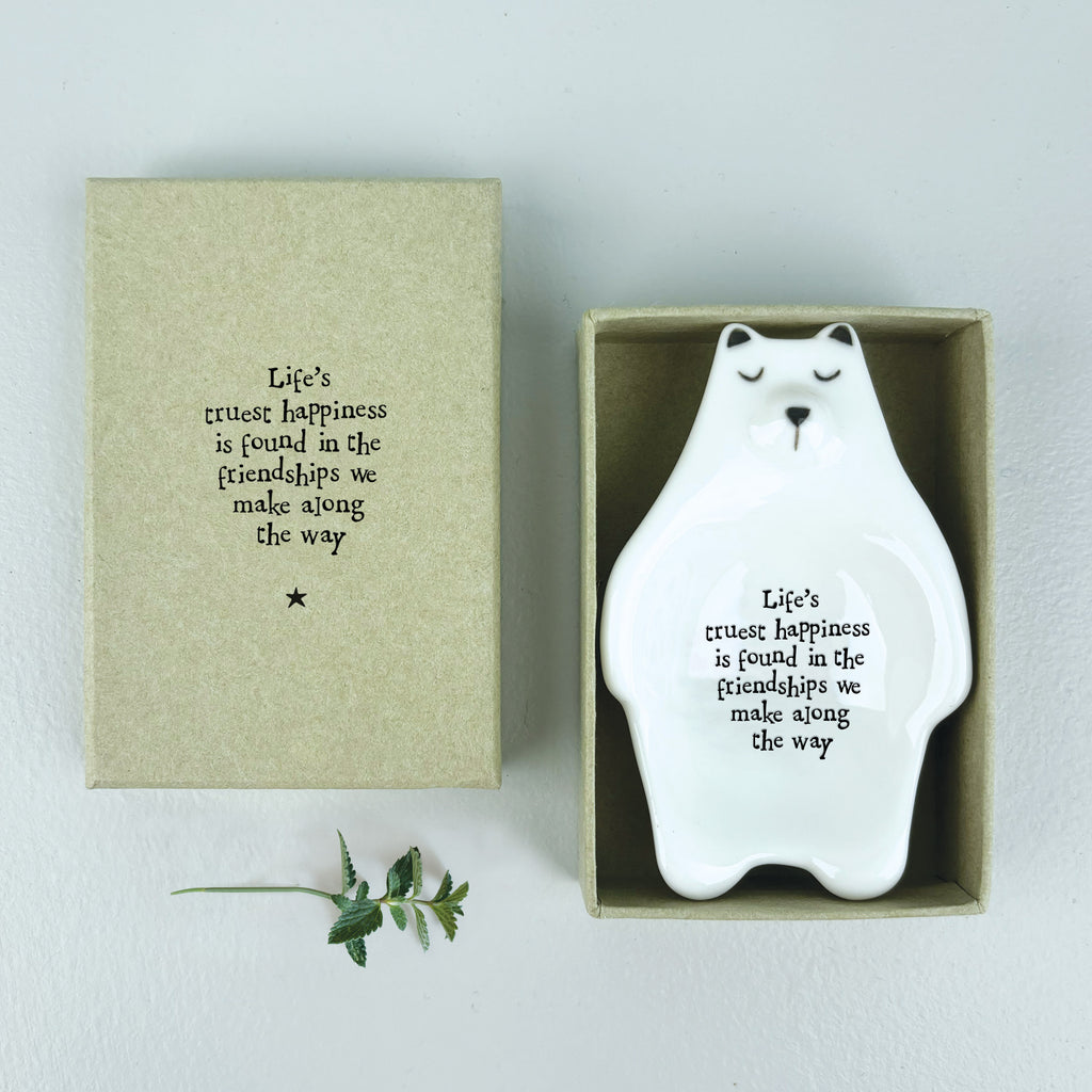 East of India Porcelain Bear Trinket Dish - Life’s truest happiness