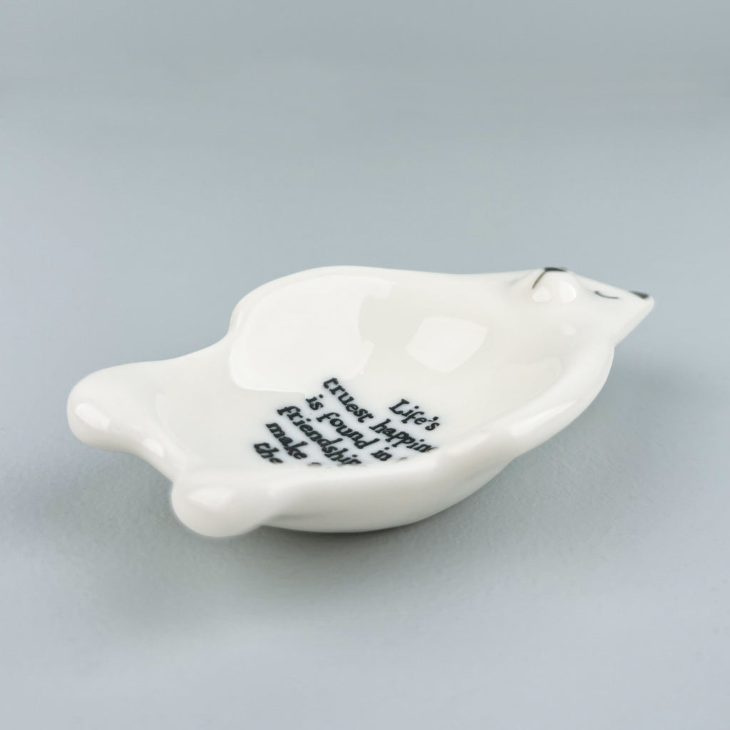 East of India Porcelain Bear Trinket Dish - Life’s truest happiness