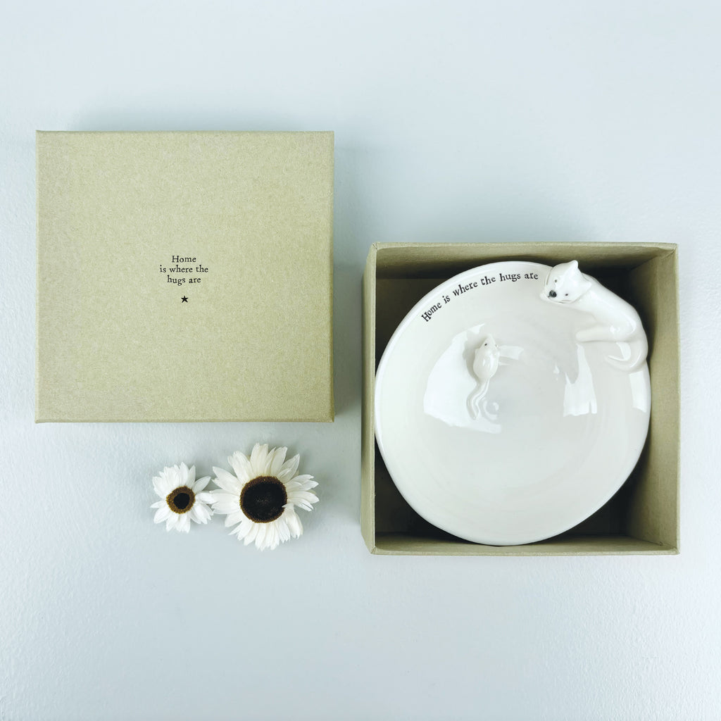 East of India Medium Porcelain Animal Bowl - Cat & mouse