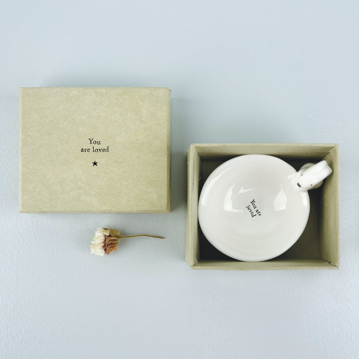 East of India Small Porcelain Rabbit Trinket Bowl - You are loved