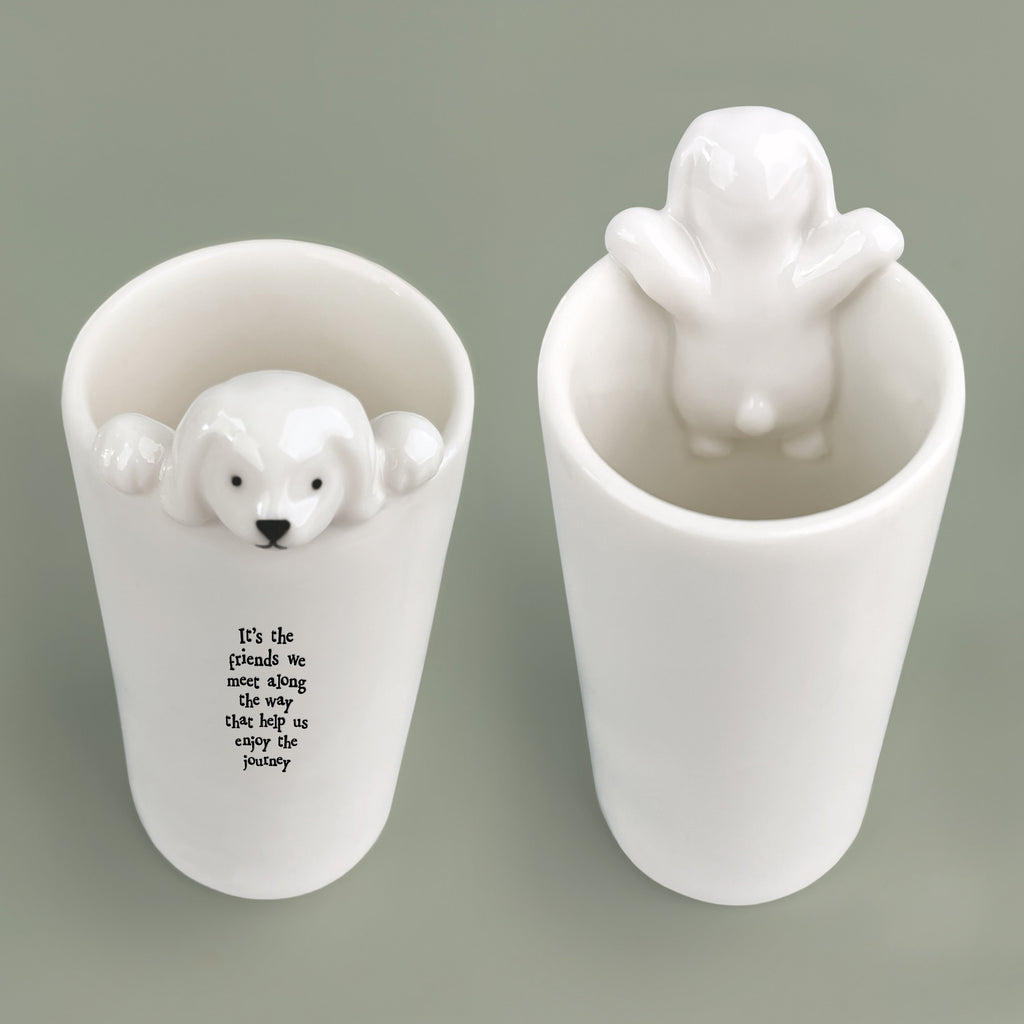 East of India Porcelain Dog Vase - Friends we meet along the way