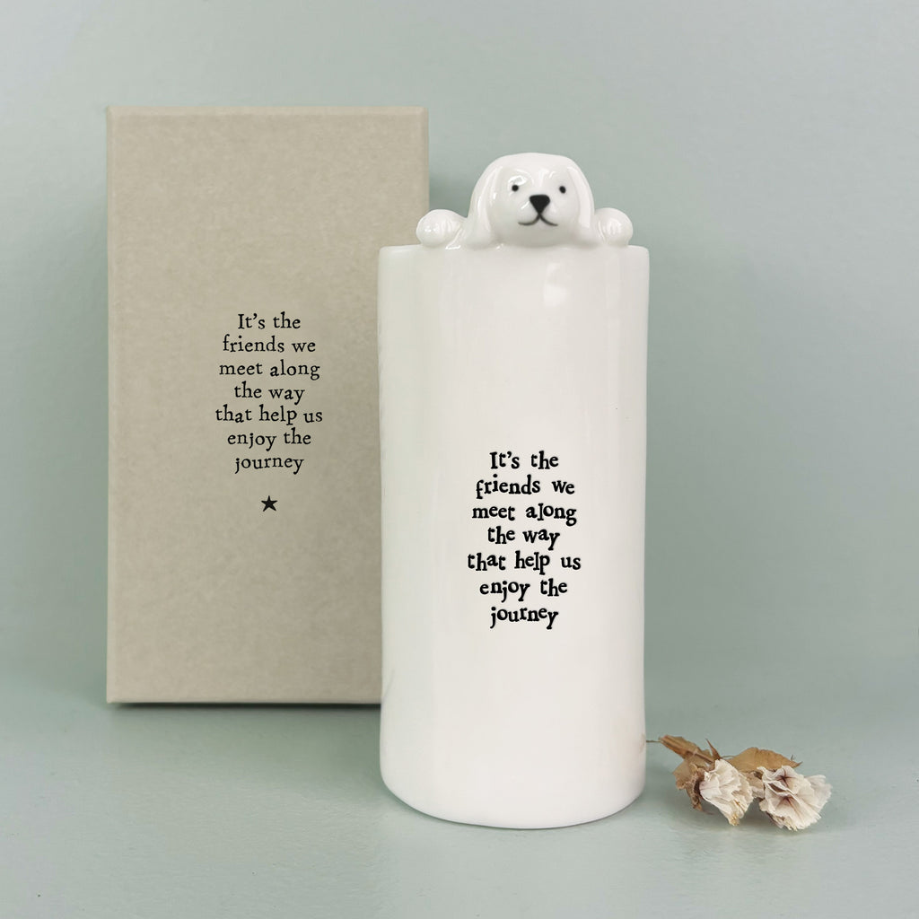 East of India Porcelain Dog Vase - Friends we meet along the way