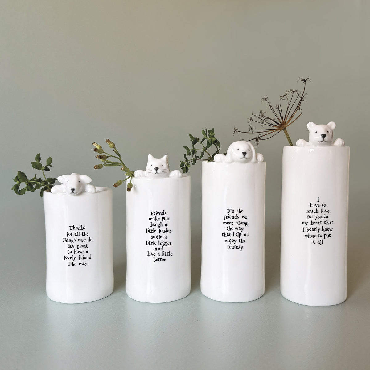 East of India Porcelain Cat Vase - Friends make you laugh