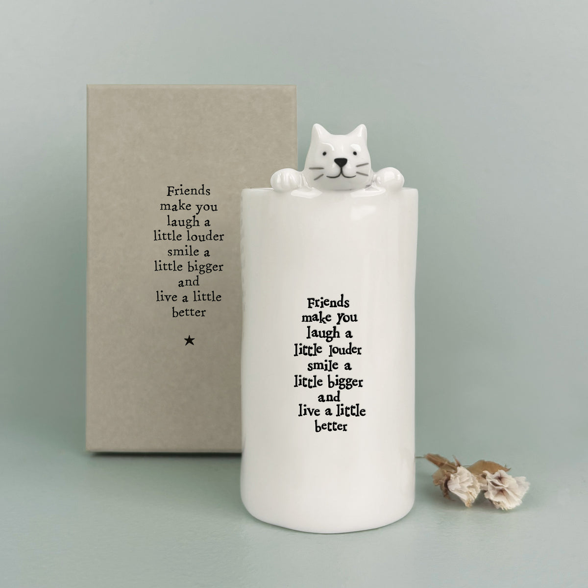 East of India Porcelain Cat Vase - Friends make you laugh